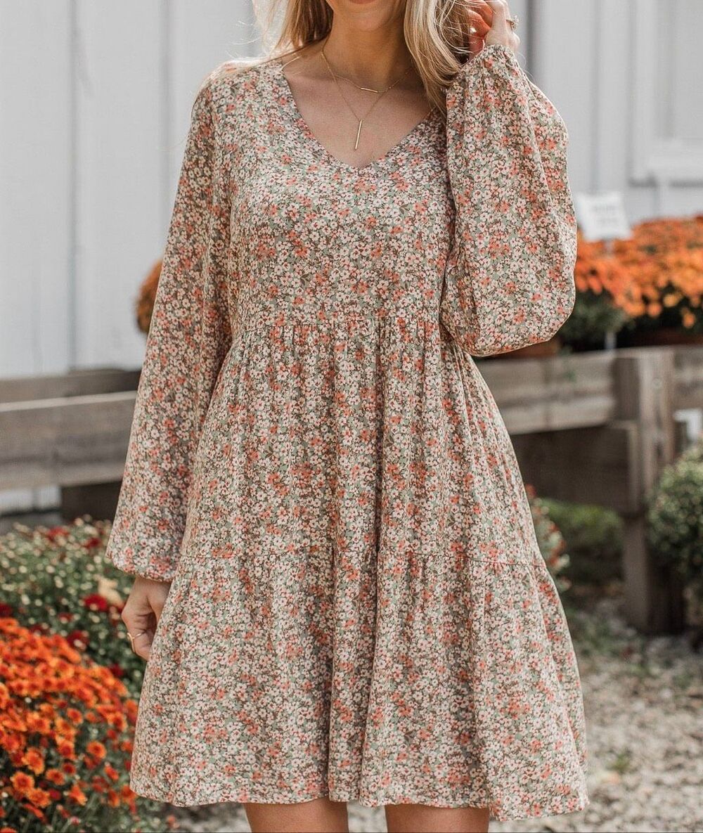 Emily Wonder Women’s Floral Long Sleeve Dress Sz Large NEW